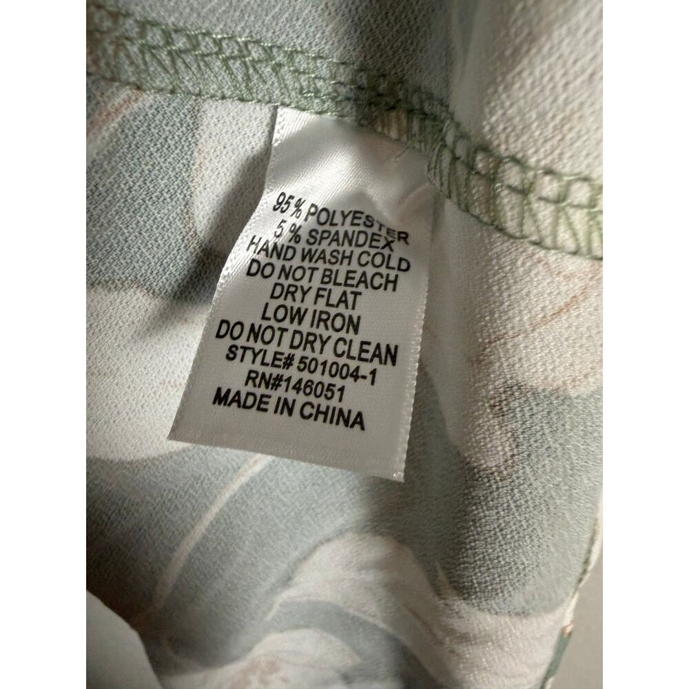 Monteau Sage Green White Floral Print Button VNeck Short Sleeve Midi Dress Small - Picture 8 of 8